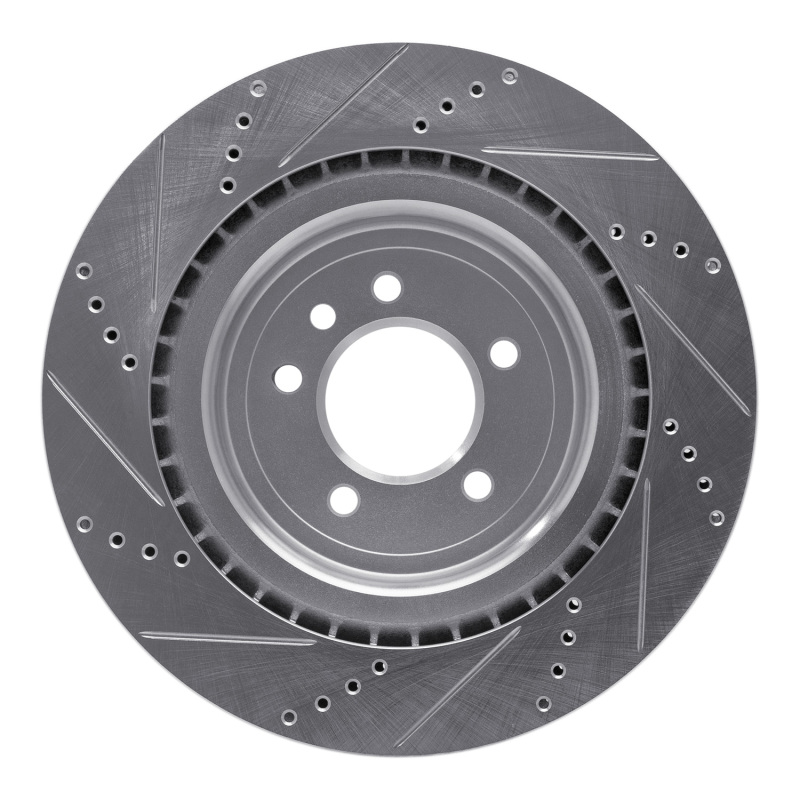 Land Rover Defender 90 Brake Rotor (1) - Rear Right - R1 Concepts - Drilled & Slotted - Silver - `13-`25